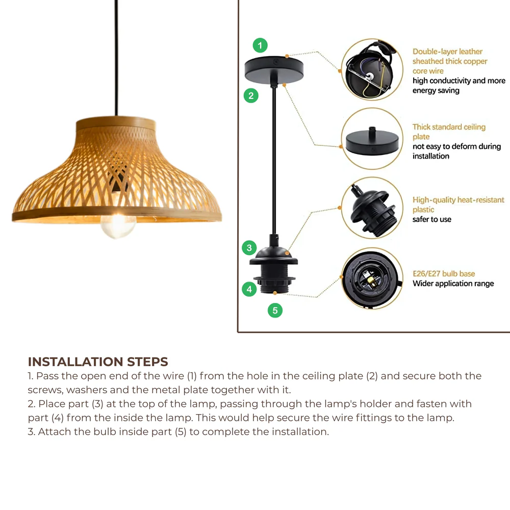 EcoLoom Bamboo Hanging Lamp - Flared Lattice Pendant