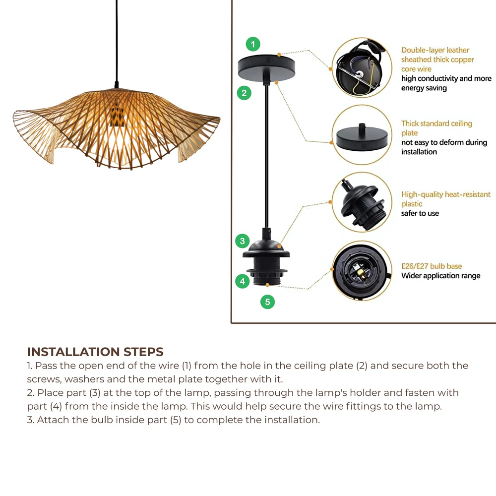 Radiance Bamboo Hanging Lamp - Wave-Edge Chevron Cane