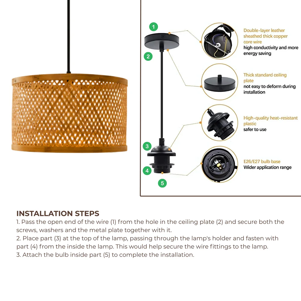 Minimal Nest Bamboo Hanging Lamp - Diamond Lattice Drum