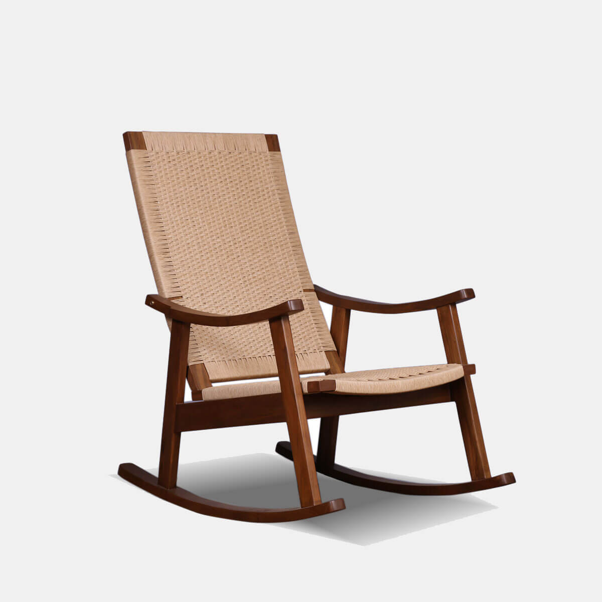 Handcrafted Teakwood Wicker Rocking Chair