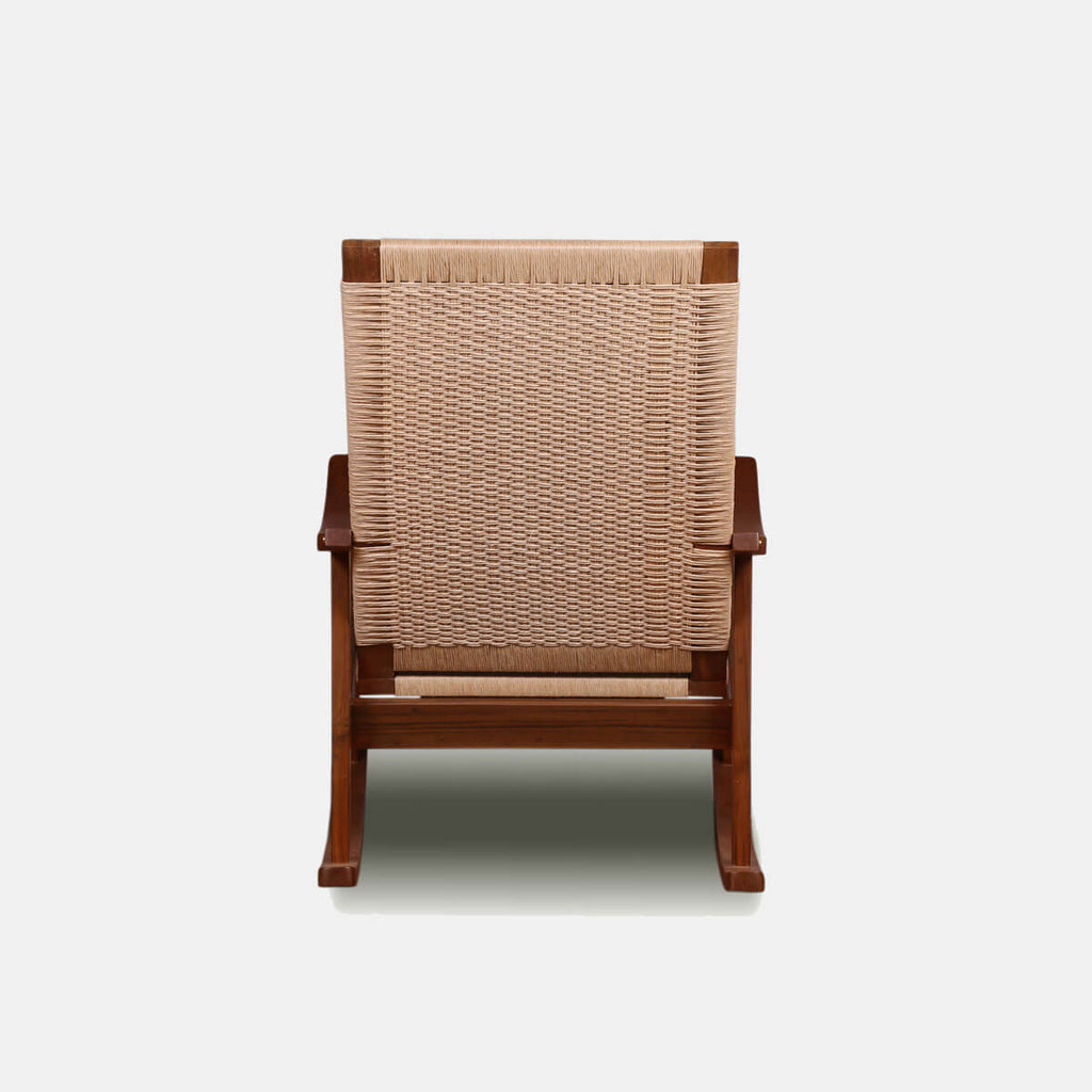Handcrafted Teakwood Wicker Rocking Chair