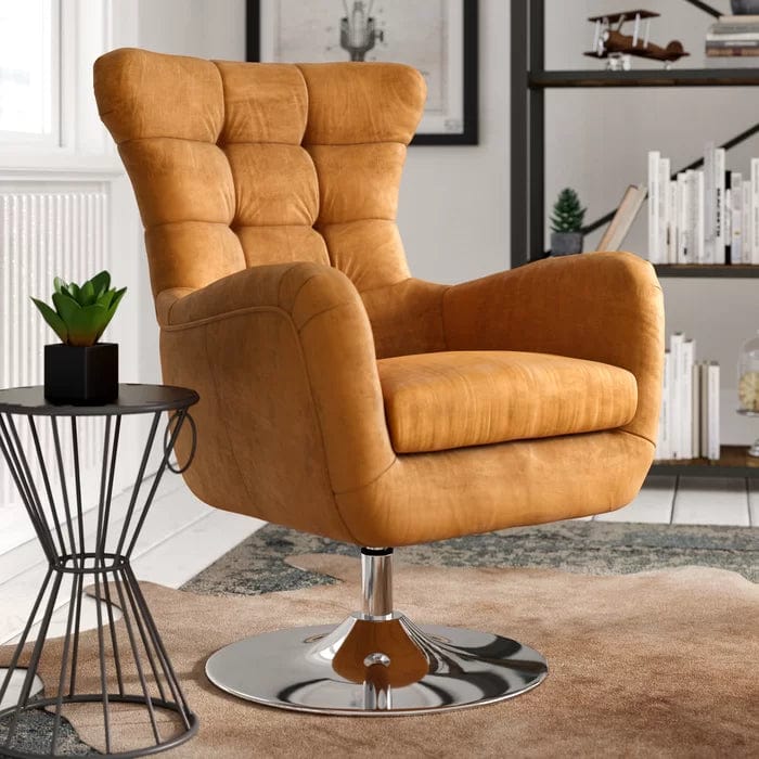 Elegance Teakwood Tufted Wingback Chair with Metal Base