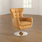 Elegance Teakwood Tufted Wingback Chair with Metal Base