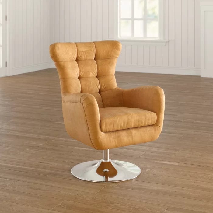 Elegance Teakwood Tufted Wingback Chair with Metal Base
