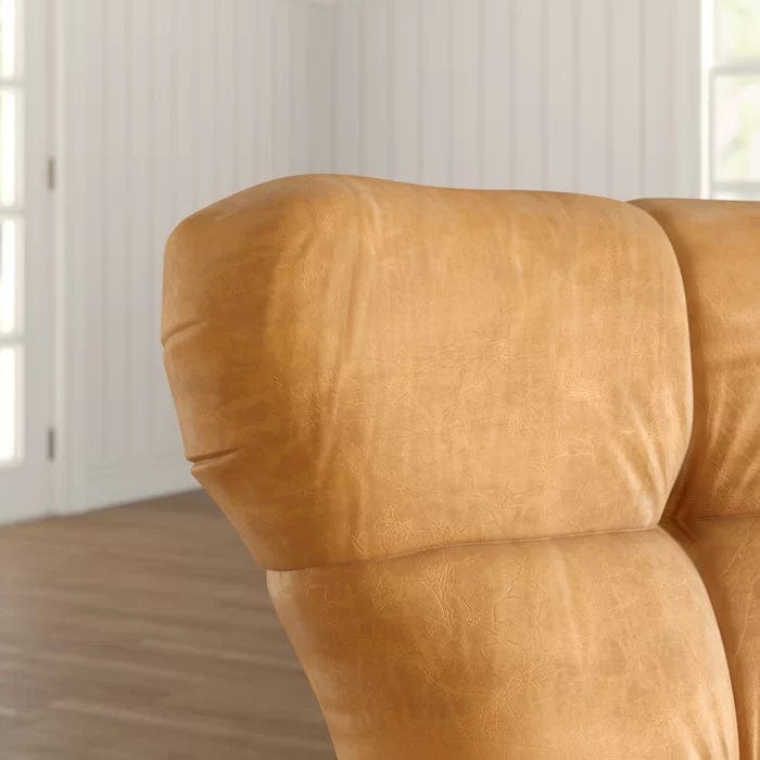 Elegance Teakwood Tufted Wingback Chair with Metal Base