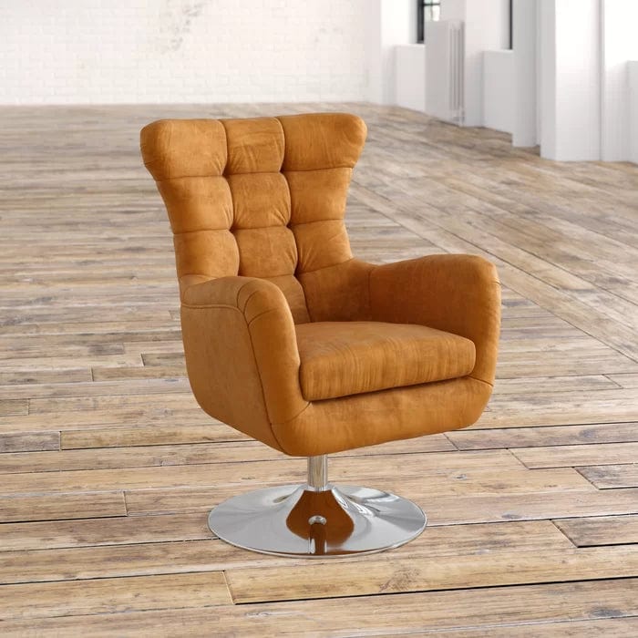 Elegance Teakwood Tufted Wingback Chair with Metal Base