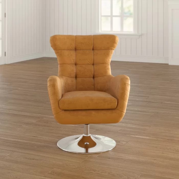 Elegance Teakwood Tufted Wingback Chair with Metal Base