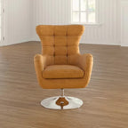Elegance Teakwood Tufted Wingback Chair with Metal Base