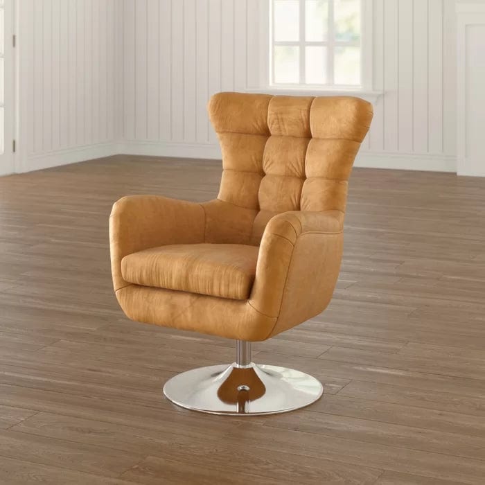 Elegance Teakwood Tufted Wingback Chair with Metal Base