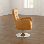 Elegance Teakwood Tufted Wingback Chair with Metal Base