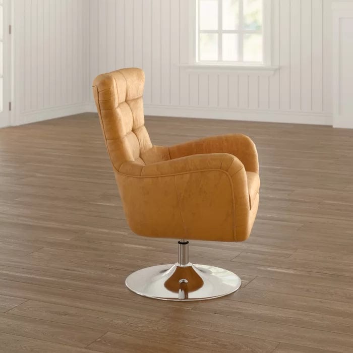 Elegance Teakwood Tufted Wingback Chair with Metal Base