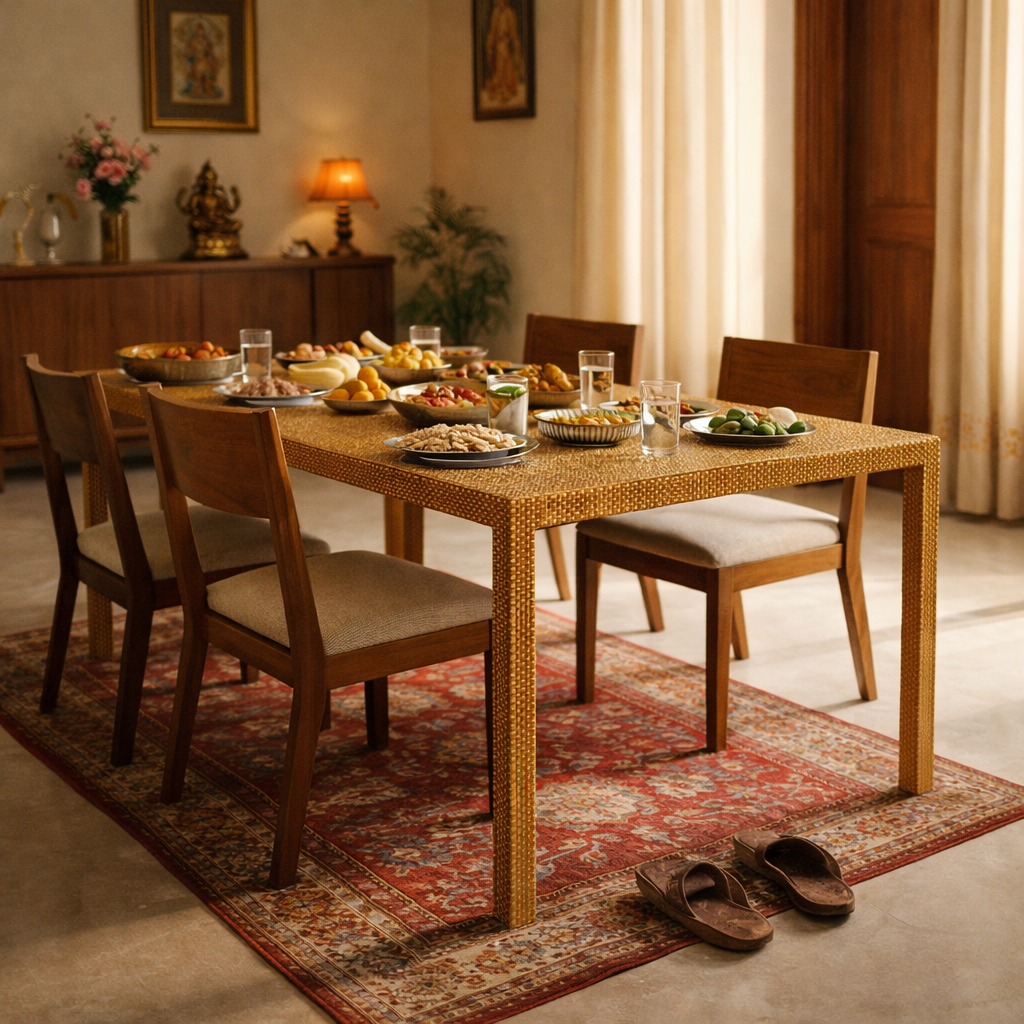 DINING TABLE WITH GLASS TOP (AHO/032/003)