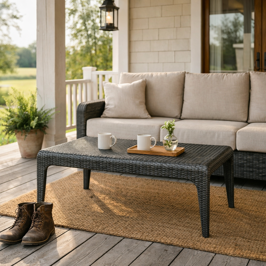 RECTANGULAR COFFEE TABLE WITH GLASS TOP (AHO/018/025)