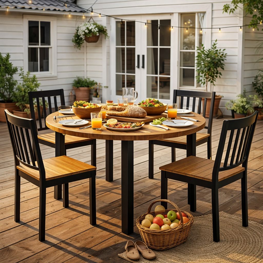 ROUND DINING TABLE WITH TEAK WOOD TOP (AHO/043/005)
