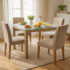 DINING TABLE FOUR SEATER WITH GLASS TOP (AHO/047/004)