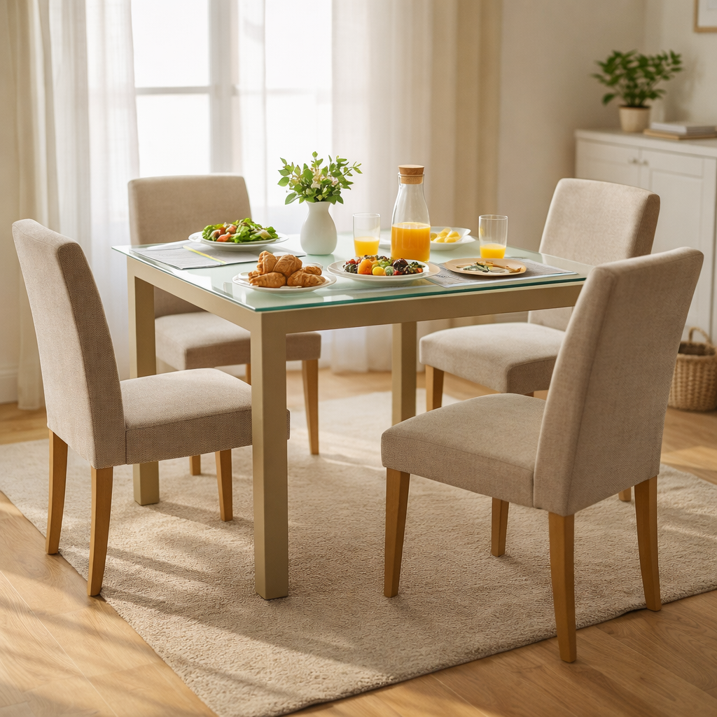 DINING TABLE FOUR SEATER WITH GLASS TOP (AHO/047/004)