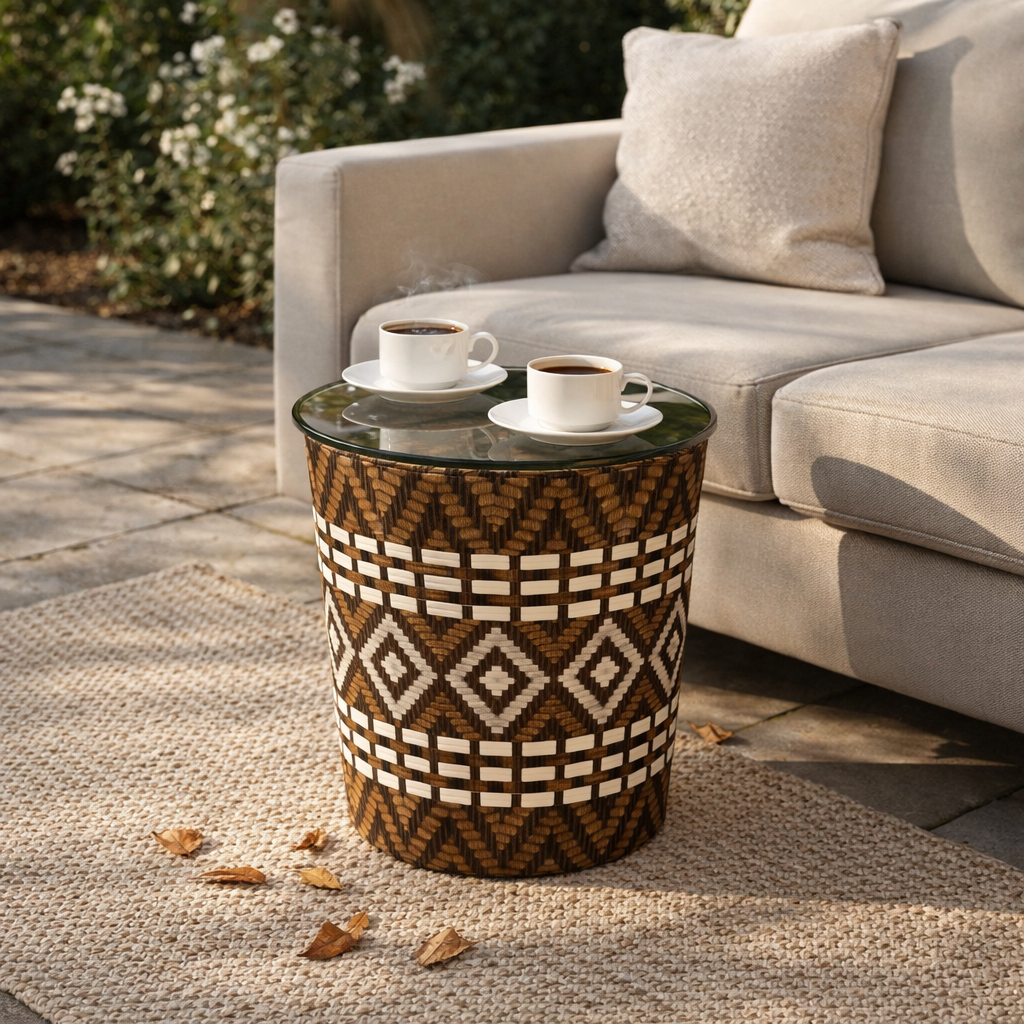 SIDE TABLE WITH GLASS TOP (AHO/020/002)