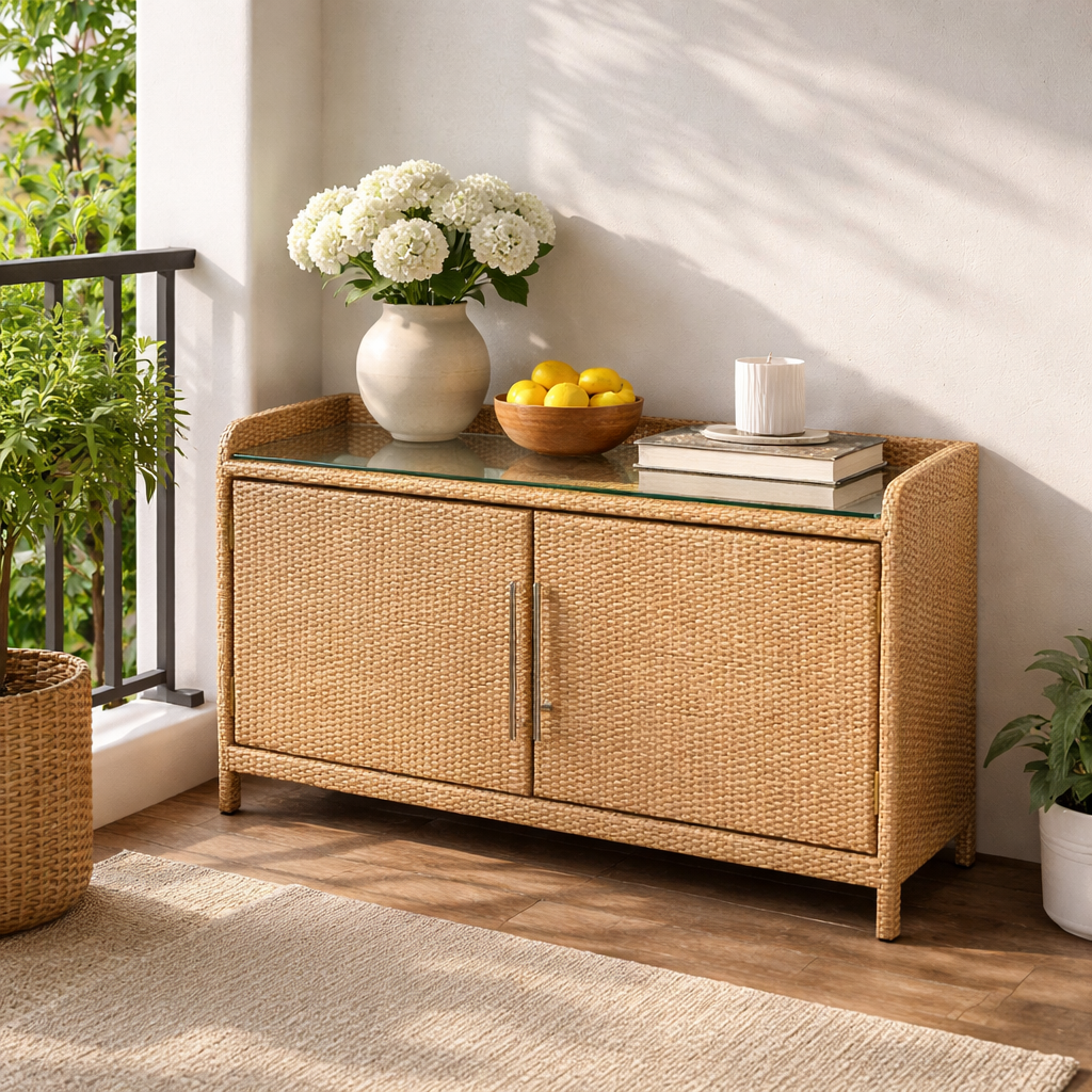 SERVICE SIDE BOARD WITH GLASS TOP (AHO/080/001)