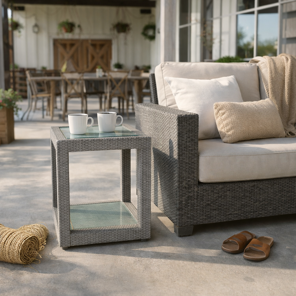 SIDE TABLE WITH GLASS TOP (AHO/002/005)