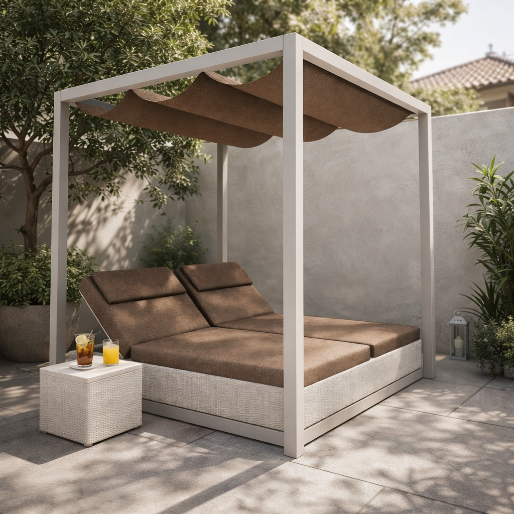 DOUBLE SUN BED NO CURTAINS WITH CUSHION (AHO/019/001)