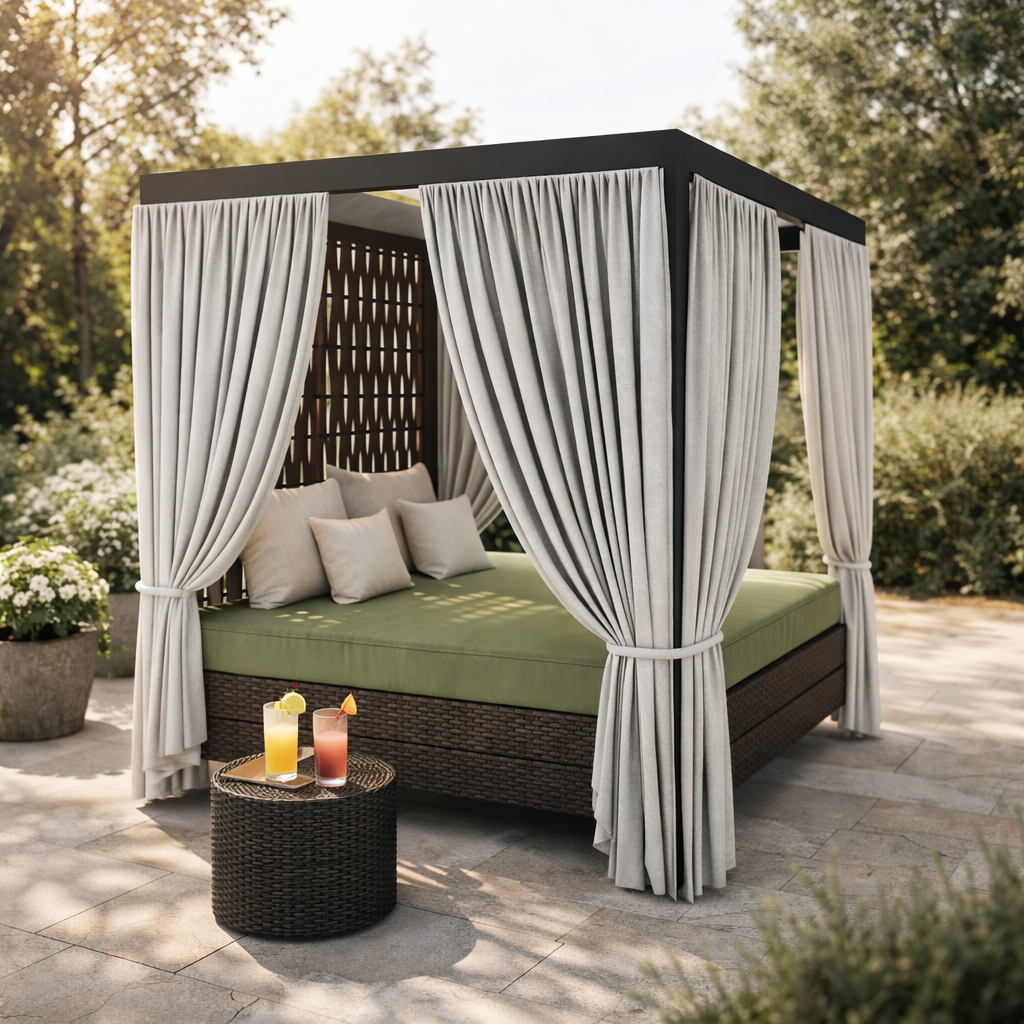 FOUR POSTER DAY BED WITH CURTAINS (AHO/058/012)