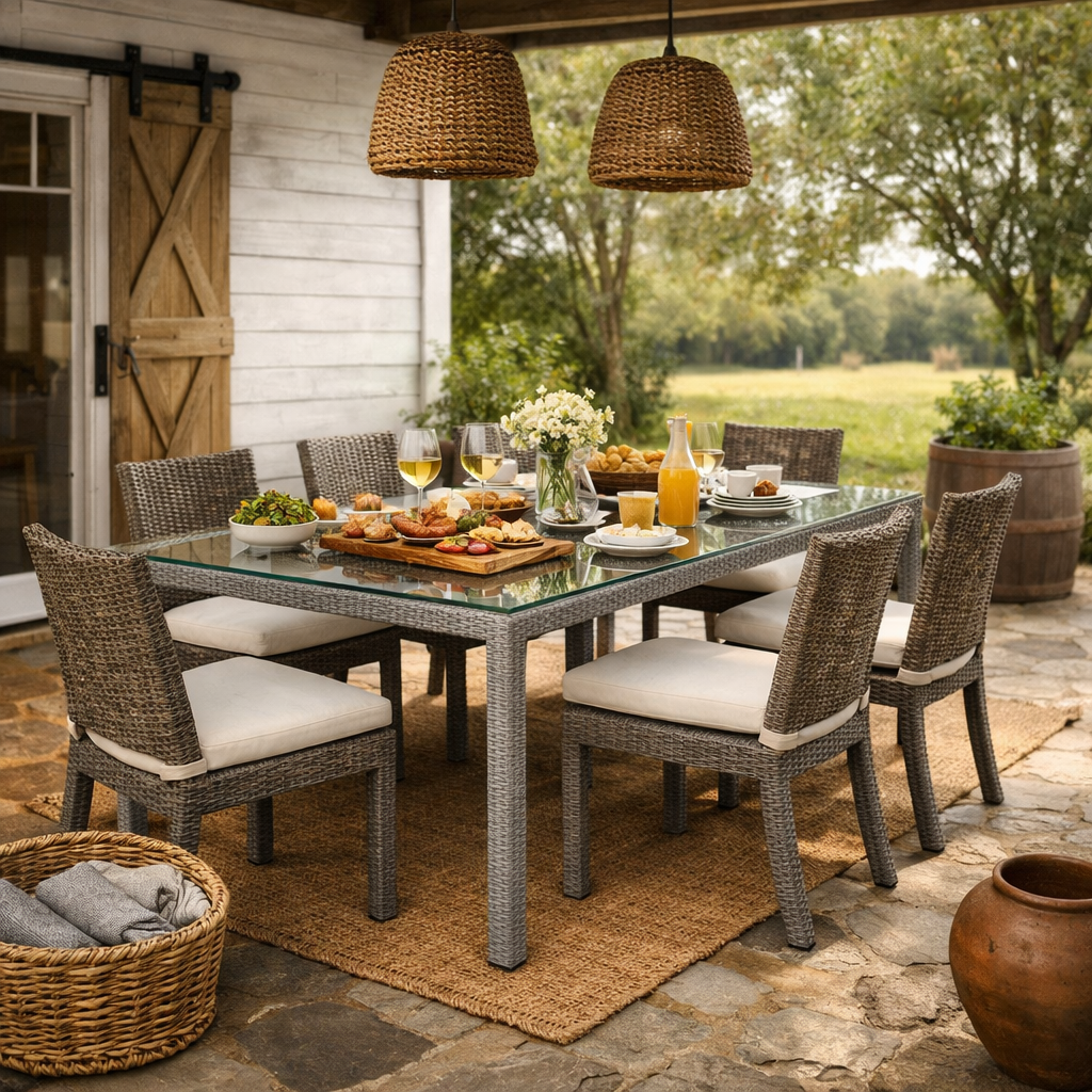 DINING TABLE WITH GLASS TOP (AHO/032/004)