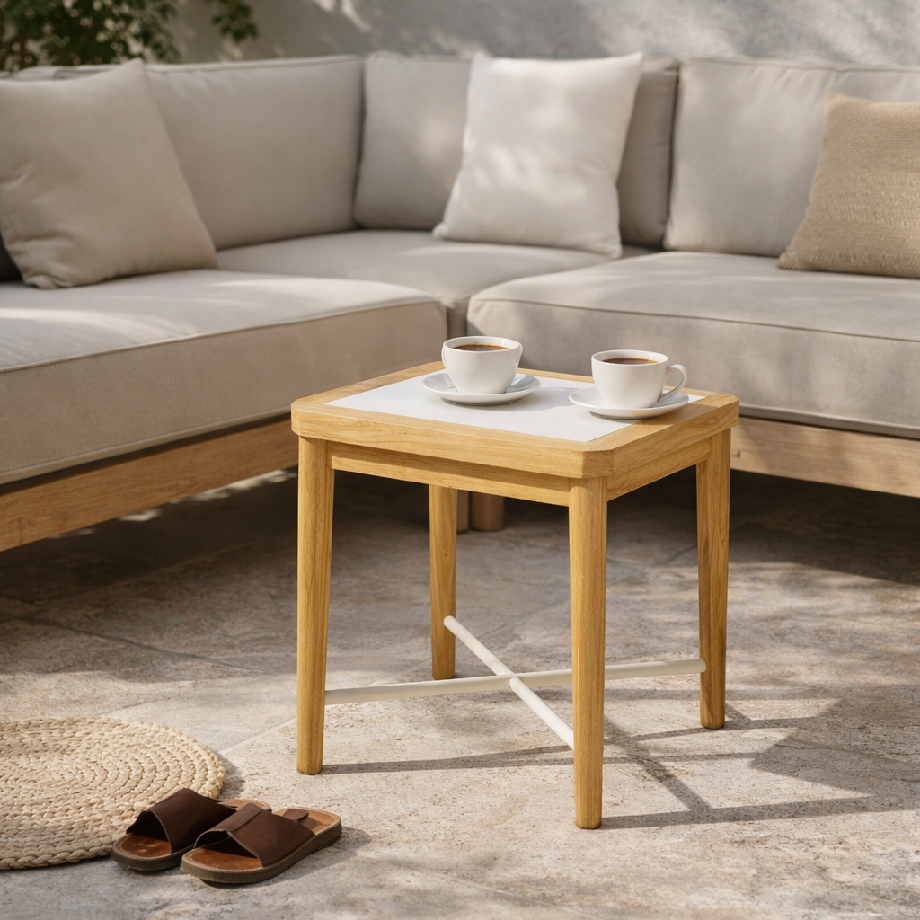 TEAKWOOD SIDE TABLE WITH HPL TOP (AHO/029/011)