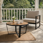 ROUND COFFEE TABLE 90 CM. WITH TEAK WOOD TOP (AHO/042/010)