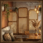 Room Partition Rattan Privacy Screen with Folding Panels