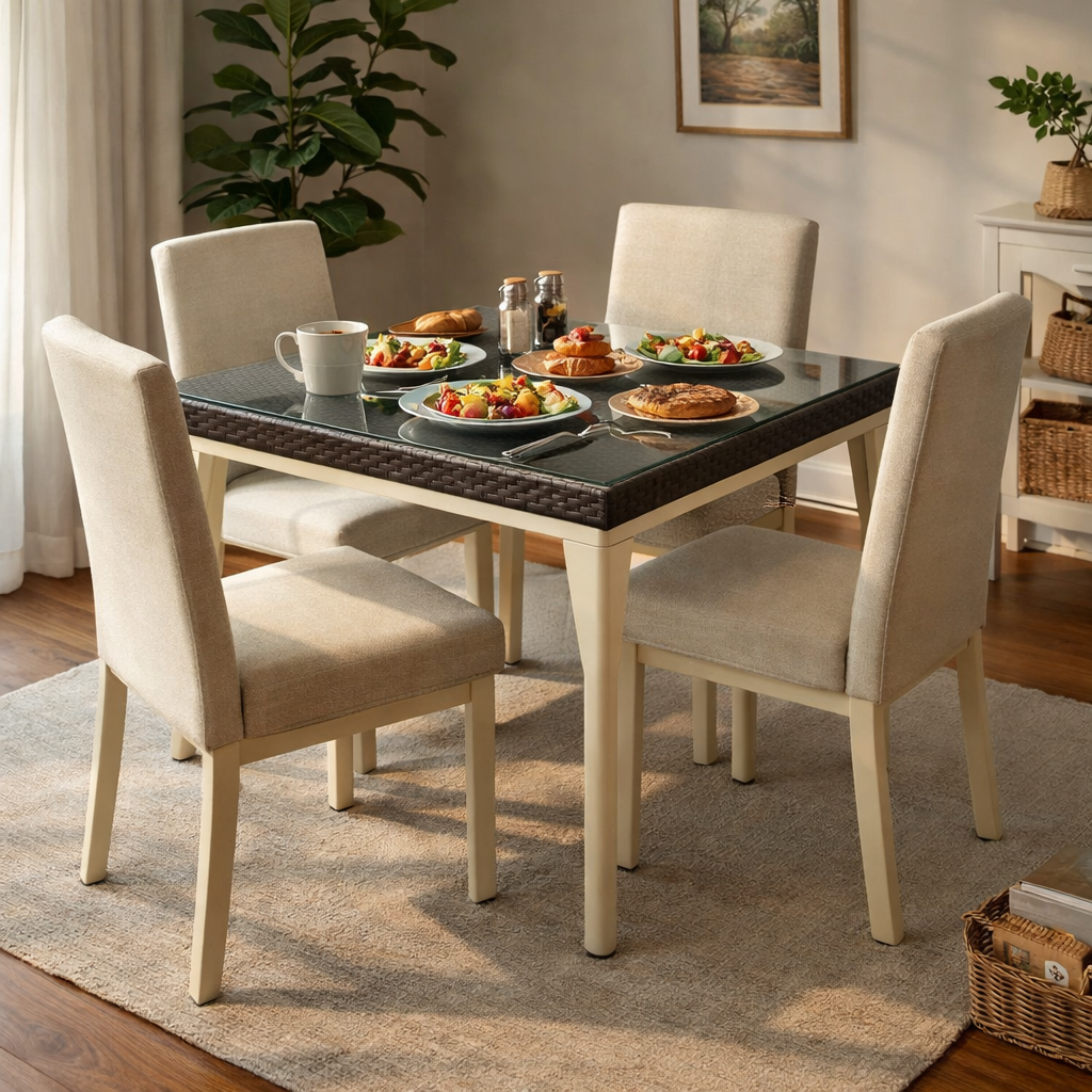 DINING TABLE WITH GLASS TOP (AHO/060/002)