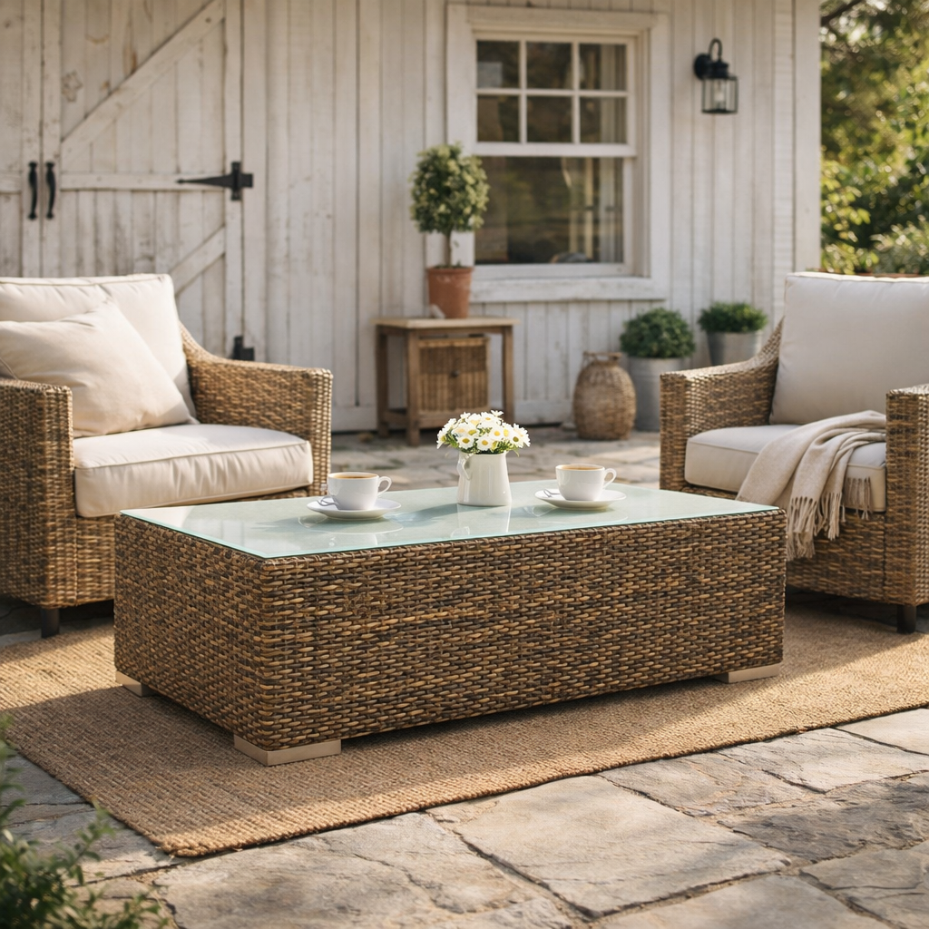 COFFEE TABLE WITH GLASS TOP (AHO/031/007)