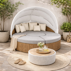 ROUND DAY BED COMPLETE WITH CANOPY & CUSHION (AHO/028/002)