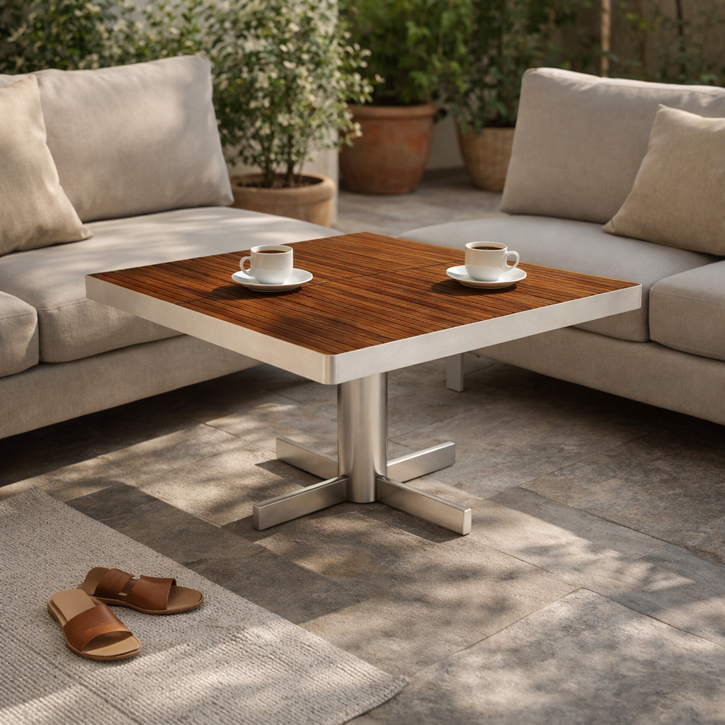 PEDESTAL COFFEE TABLE WITH TEAK WOOD TOP (AHO/043/012)