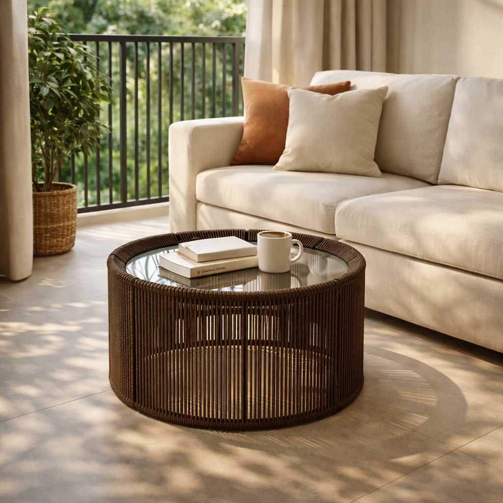 COFFEE TABLE 65 DIA WITH GLASS TOP (AHO/041/010)