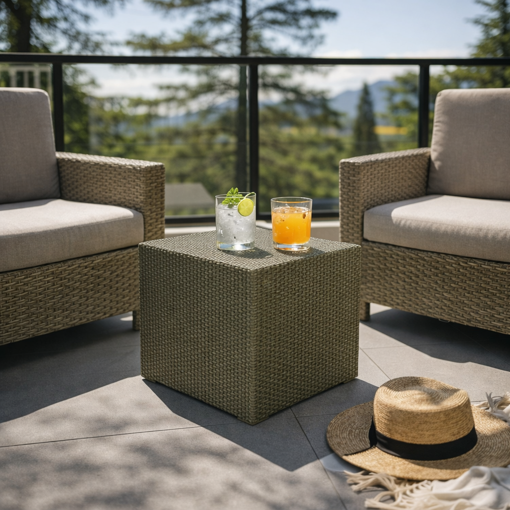 CLOSED SIDE TABLE WITH GLASS TOP (AHO/009/014)