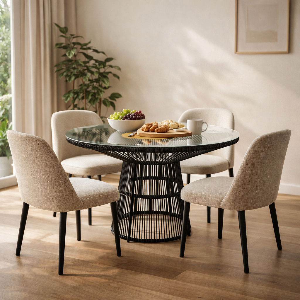 DINING TABLE 120 DIA WITH GLASS TOP (AHO/041/003)