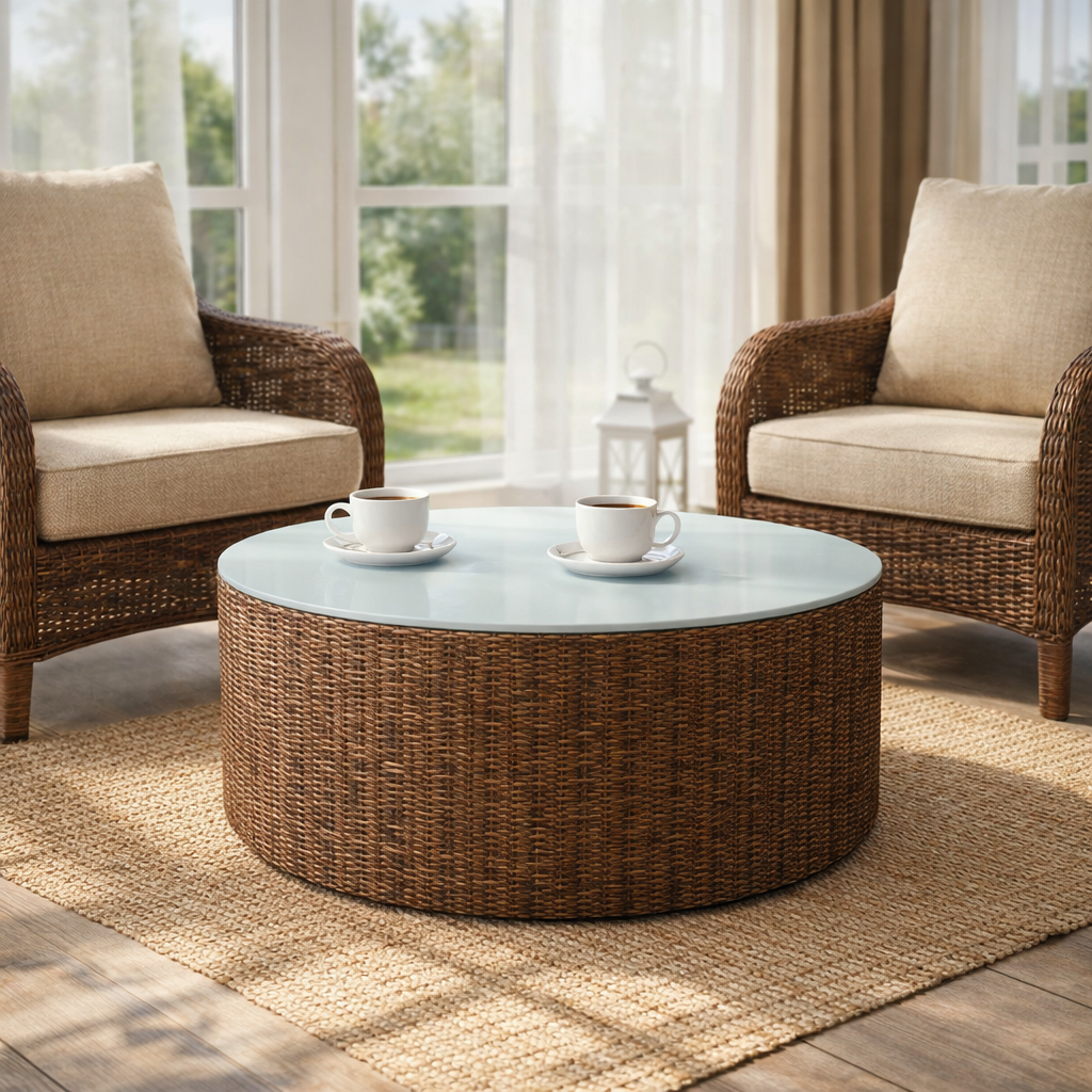 COFFEE TABLE WITH GLASS TOP (AHO/028/005)