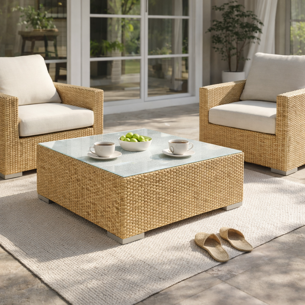 COFFEE TABLE WITH GLASS TOP (AHO/031/006)