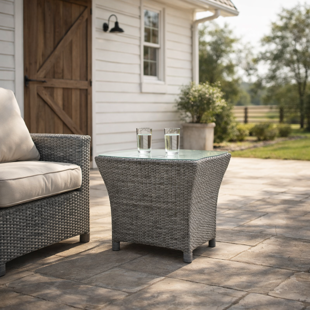 LOW SIDE TABLE WITH GLASS TOP (AHO/001/014)