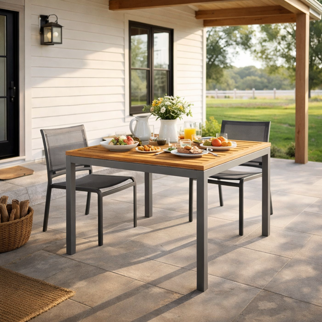 DINING TABLE WITH TEAK WOOD TOP (AHO/043/003)
