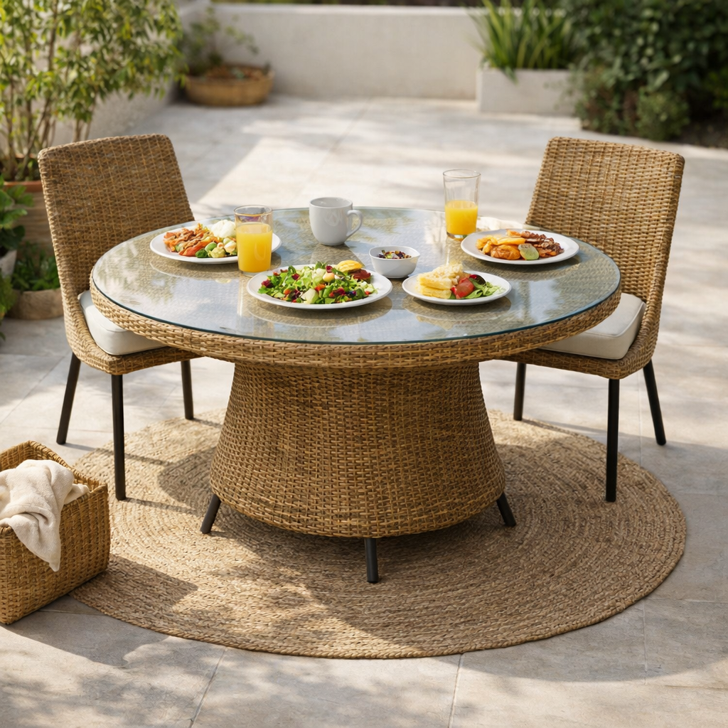 DINING TABLE WITH GLASS TOP (AHOD/150/004)