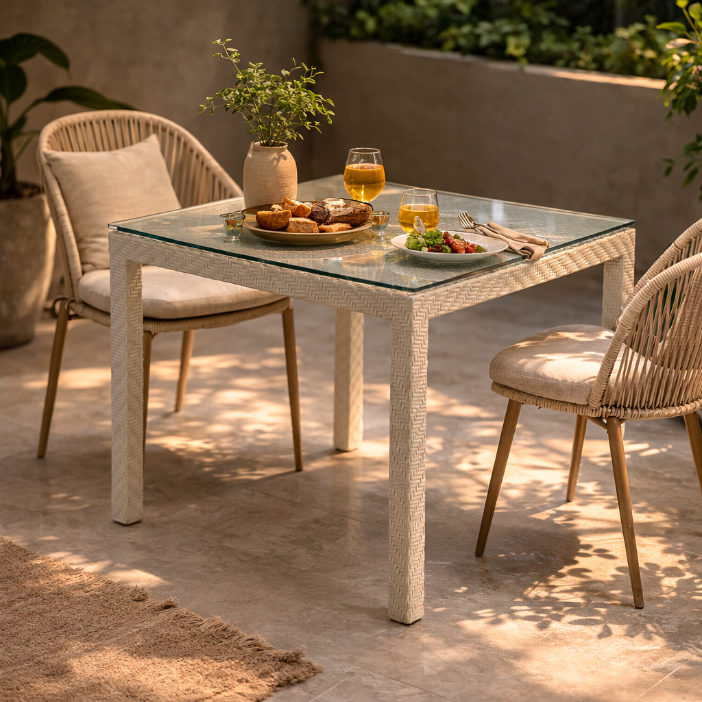 DINING TABLE WITH GLASS TOP (AHOD/141/003)