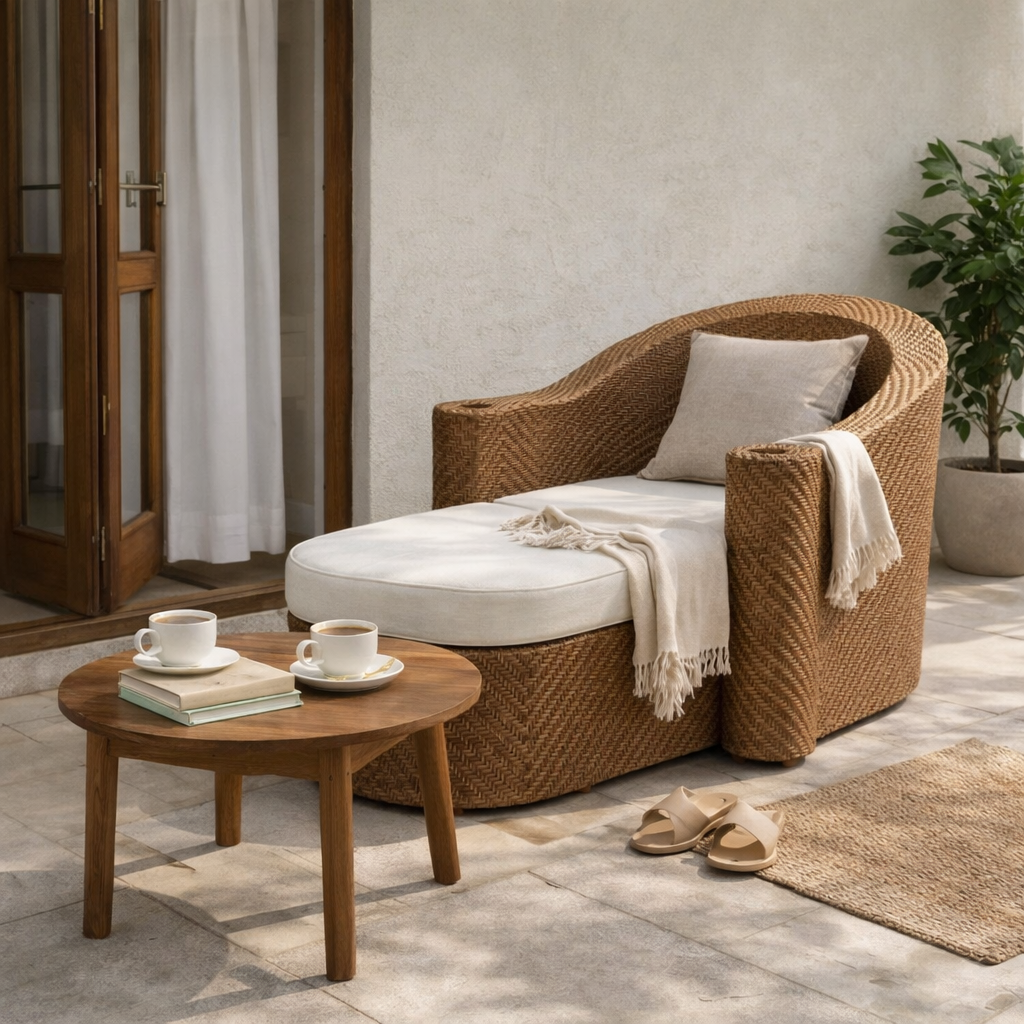 LOUNGER CHAIR AND OTTOMAN INCLUDING UMBRELLA WITH CUSHION (AHOC/108/001)