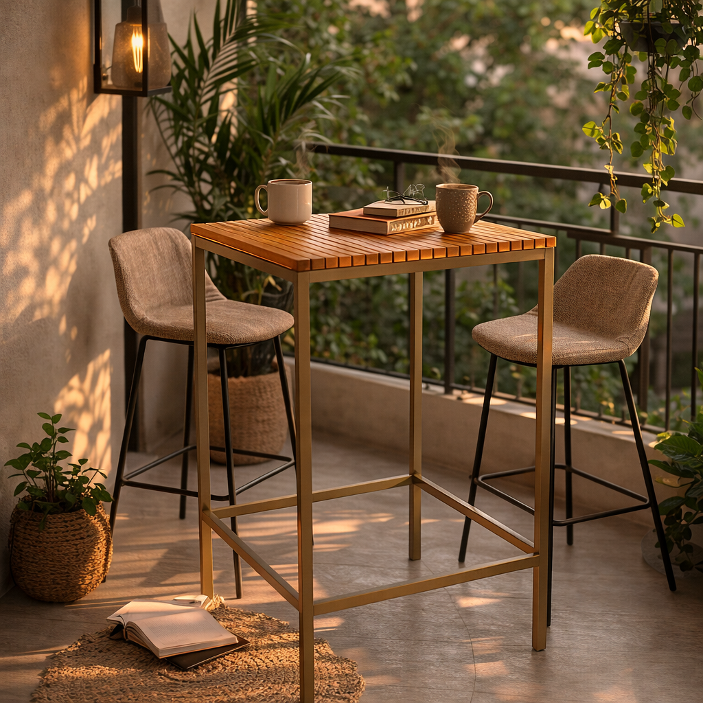 HIGH TABLE WITH TEAK WOOD TOP (AHO/045/015)