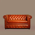 Brand New Tan Leather Chesterfield Two-Seater Sofa