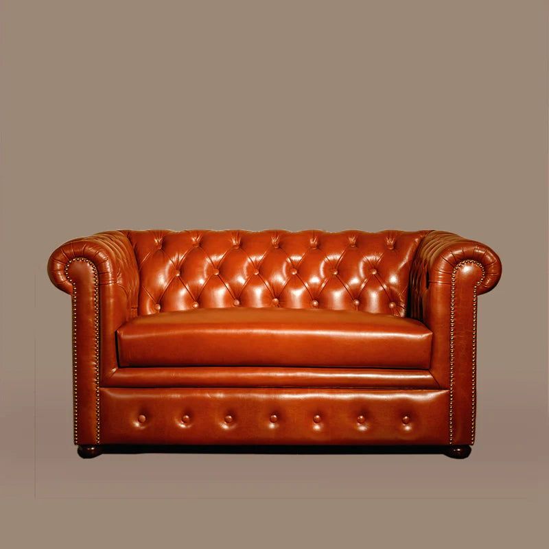 Brand New Tan Leather Chesterfield Two-Seater Sofa