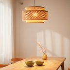 Double Layer Bamboo Hanging Lamp - Tiered Drum Pendant