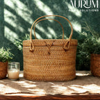 Borough - Lidded Oval Rattan Utility Basket with Dual Handles