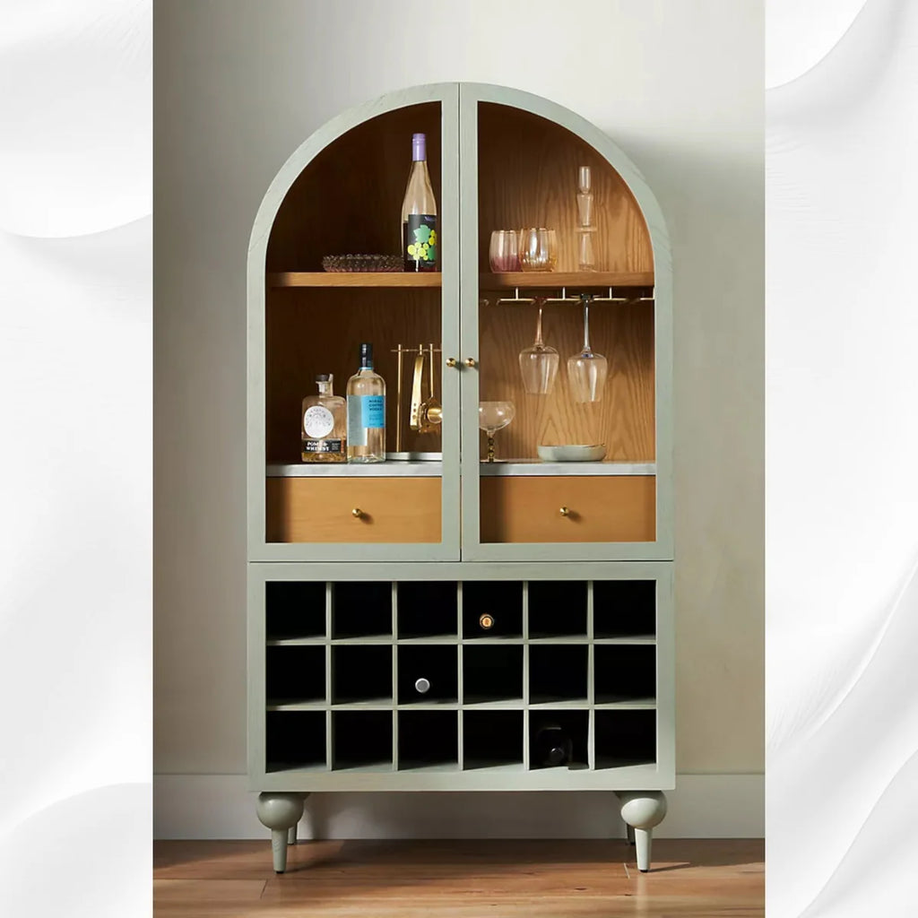 Stylish Sage Victorian Storage Bar Cabinet