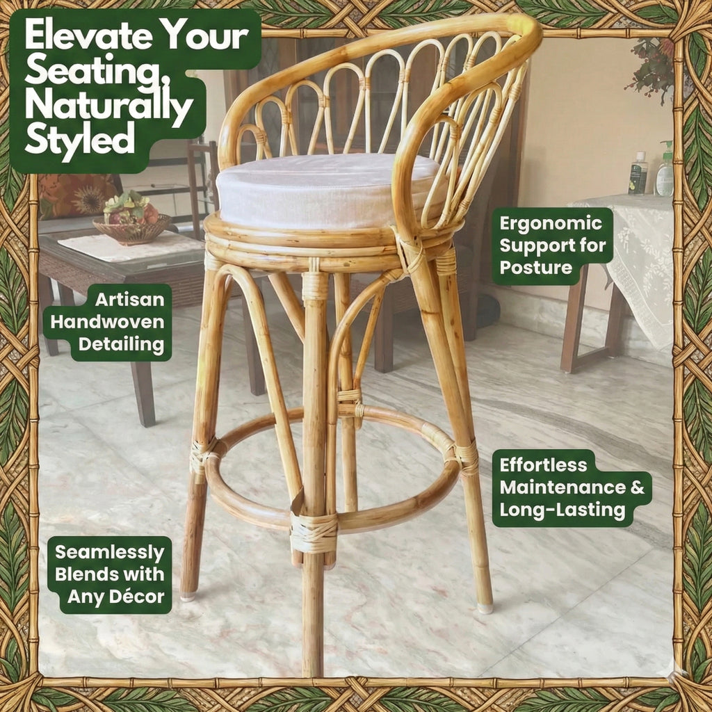 Rattan Bar Chair with Zephyr Weave Cushioned Seat